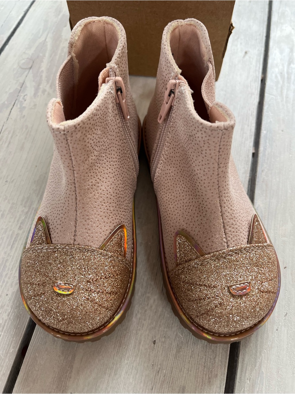 Kelly & Katie Girls Pink Glitter Cat Booties